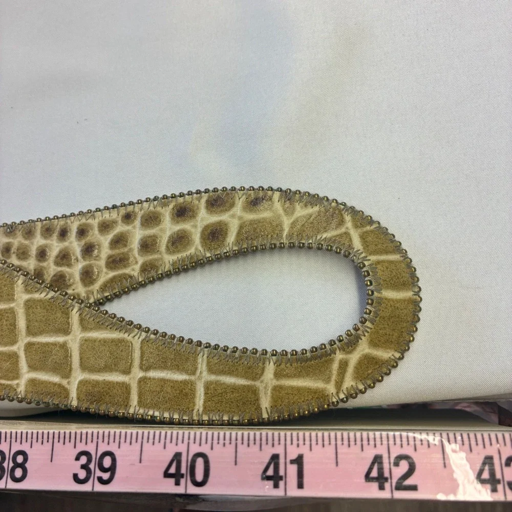 Kemestry Alligator Embossed Leather Belt Womens Large Olive‎ Tan USA